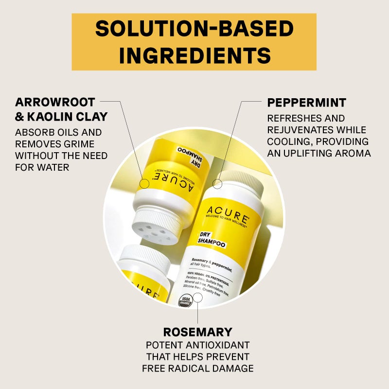 Acure Dry Shampoo - Mini Powder Dry Shampoo for Women with Blonde & Dark Hair, Care to Refresh Treated Color Tinted Hair with Rosemary & Peppermint, Non Aerosol, Clean, 100% Vegan - 1.7 oz Travel Size - Image 3