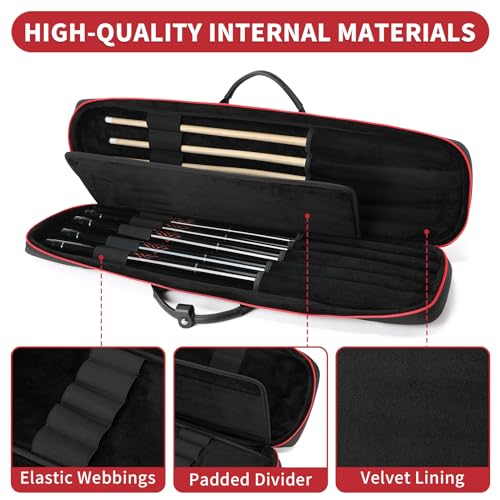 BOSSTIN Pool Cue Case Pool Stick Bag 5x5 with Multiple Pockets Holds 5 Butts 5 Shafts Soft Padded Billiard Cue Backpack with Adjustable Shoulder Straps for Easy Carry Red - Image 3