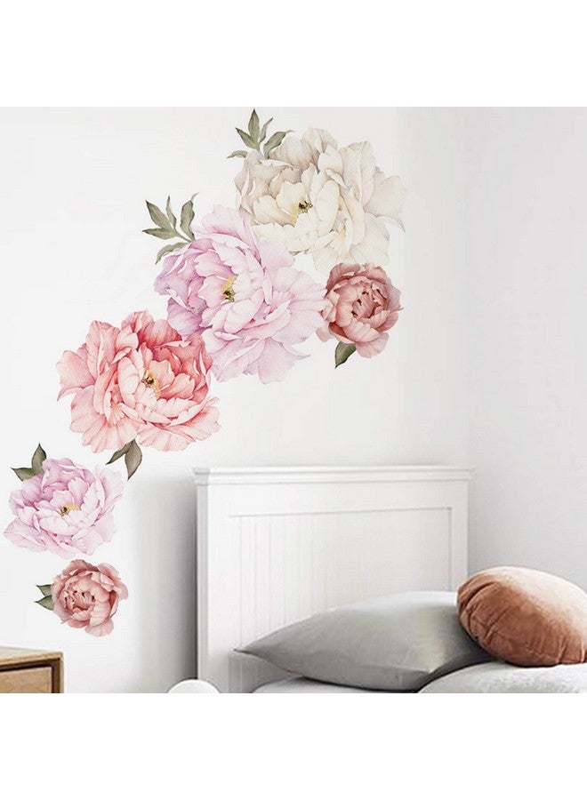 Dosminer Watercolor Peony Flowers Wall Decals Floral Wall Stickers for Living Room, Delicate White & Pink Flowers Wall Posters Vinyl Blossom Art Applique for Bedroom Girls Room - Image 1