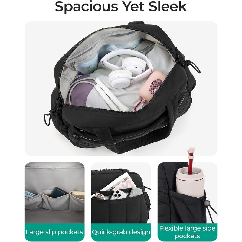 Gym Bag for Women Duffle Bag for Travel with Wet Pocket Lightweight Carry-On Weekender Duffel Water-Resistant M-Ivory Black Medium Size - Image 3