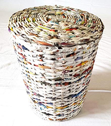 Sonas Creation Paperus Small Size 8 Inch Tall 5 Liter Color Natural Waste Basket with Cover Dustbin with Fixed Lid Trashcan Paper Bin Ecofriendly Handmade of Paper Ropes - Image 4