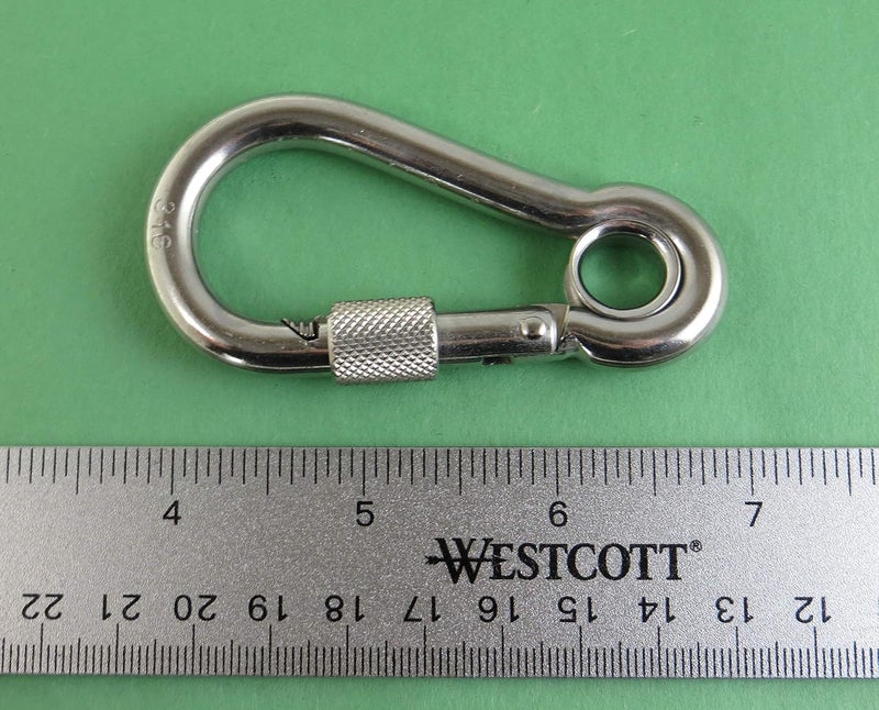 US Stainless Stainless Steel 316 Spring Hook with Screw Nut and Eyelet Carabiner 5/16" (8mm) Marine Grade - Image 1