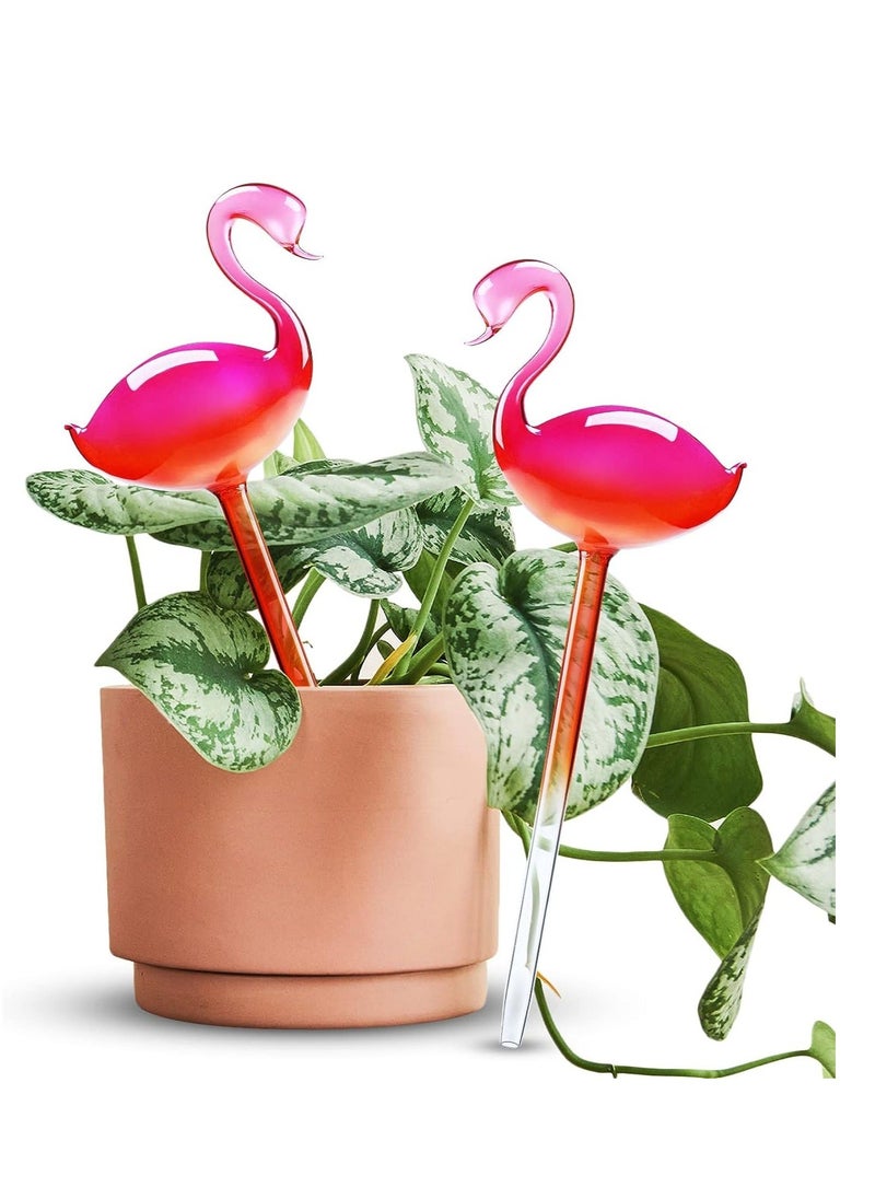 ماركة غير محددة Self-Watering Glass Globes Flamingo Gradient Hot Pink Hand Blown Bulbs Pot Plant Waterer Home Indoor Outdoor Garden Patio Hanging Flower Aqua Spike Decorative Automatic Irrigation System 2PCS  - Image 1