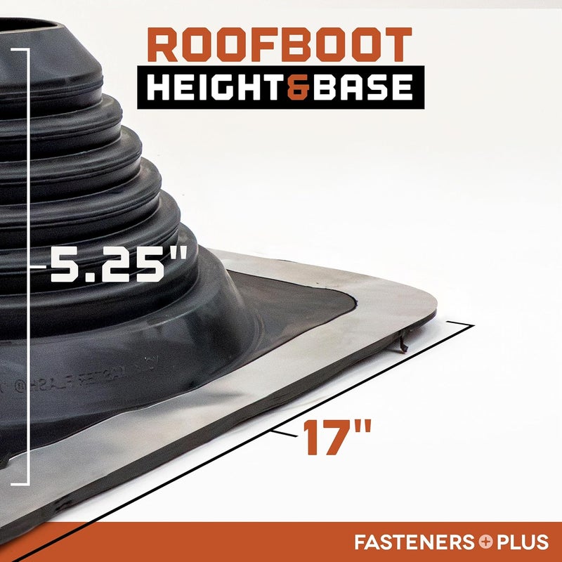 Fasteners Plus Store #8 Square EPDM Metal Roof Pipe Flashing Boot Kit - Fits 6-3/4" - 13-1/2" Pipe OD - Includes Flashing, NovaFlex Sealant & Roofing Stitch Screws - Black (Made in USA) - Image 3