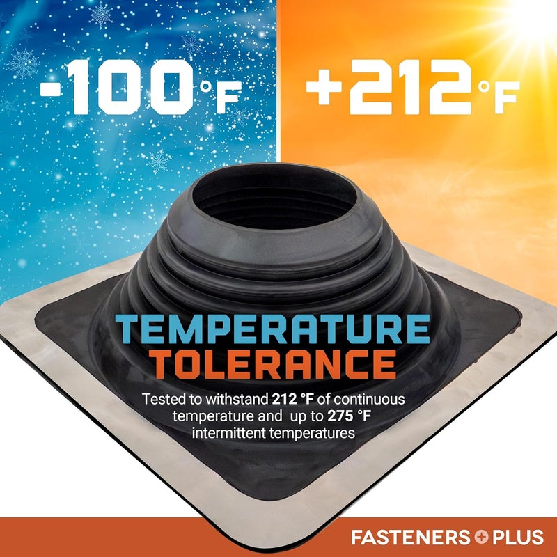 Fasteners Plus Store #8 Square EPDM Metal Roof Pipe Flashing Boot Kit - Fits 6-3/4" - 13-1/2" Pipe OD - Includes Flashing, NovaFlex Sealant & Roofing Stitch Screws - Black (Made in USA) - Image 5