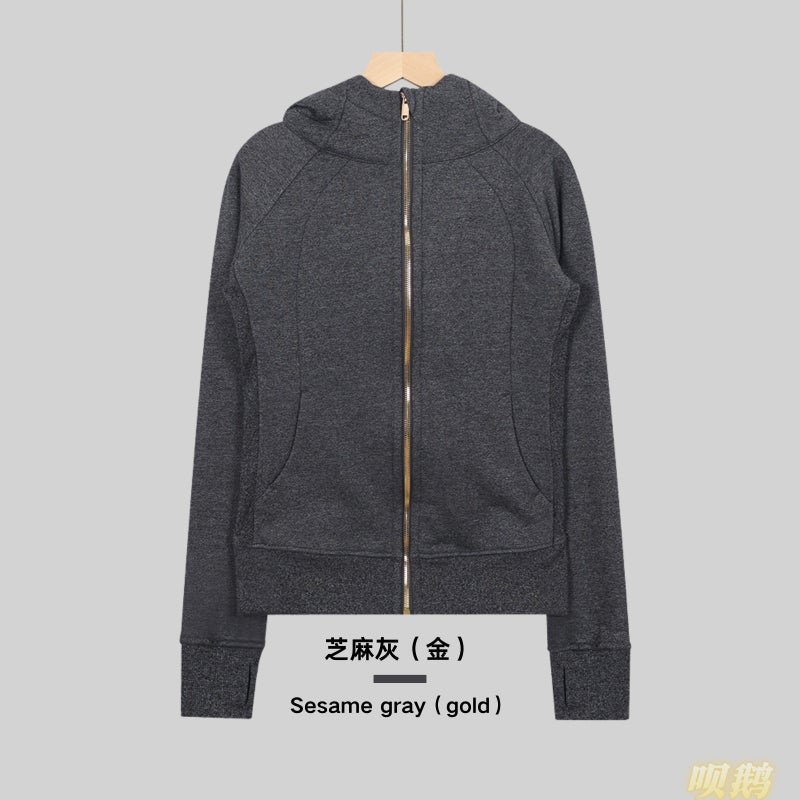 Women's Slim Fit Full-Zip Hooded Fleece Jacket Breathable Cotton Blend Embroidered Yoga Sports Autumn Winter - Image 1