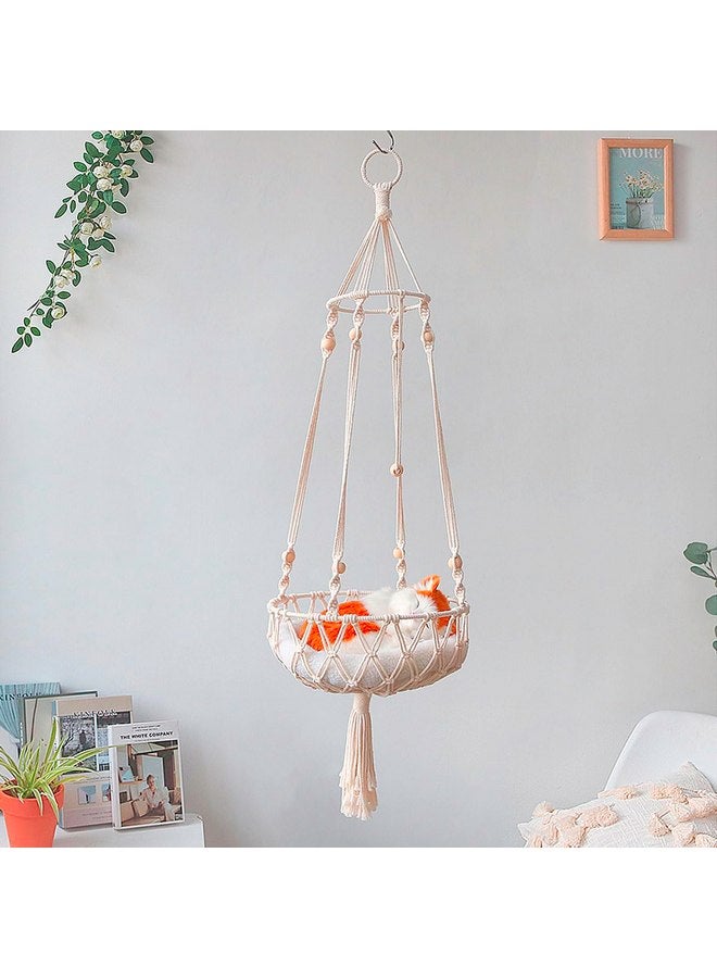 White Macrame Cat Hammock Boho Cat Hammock Bed Indoor Bohemian Cat Hanging Bed Cat Sleeping Bed Home Cat Swing 55.11 * 15.75 Inches - Image 1