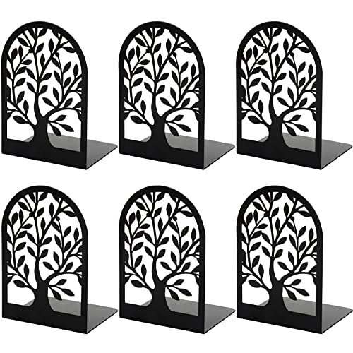 Umikk Book Ends, Bookends for Shelves, Tree Book End to Hold Books, Metal Bookend Stopper, Non-Skid Book Holder, Black Book Supports for Office Home Kitchen, Modern Decorative Bookends(3 Pair/6 Pcs) - Image 1
