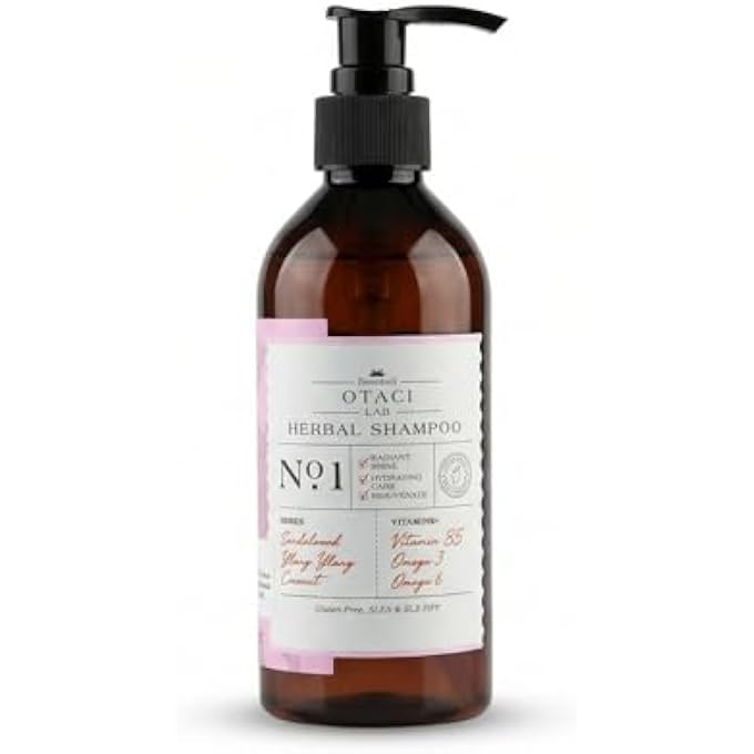 OTACI Lab No:1 Moisturizing Revival Shampoo, Radiant Shine, Cruelty Free Hydrating Care, Sandalwood, Ylang Ylang, Coconut, Vitamin B5, Omega 3, Omega 6, Herbal Shampoo, Hair Treatment