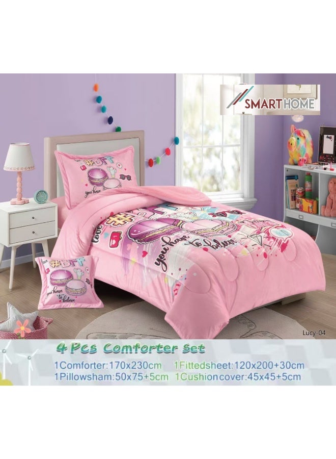 سمارت هوم مفرش سرير أطفال شتوي فخم 4 قطع وجهين مخمل وفرو ناعم بتصميم عصري ومريح – طقم مفارش سرير دافئ  مناسب لغرف الأولاد والبنات – مفرش شتوي فخم للمنزل أو الهدايا – المقاس 170×230 سم ( المفرش بحشوة ) - Image 3