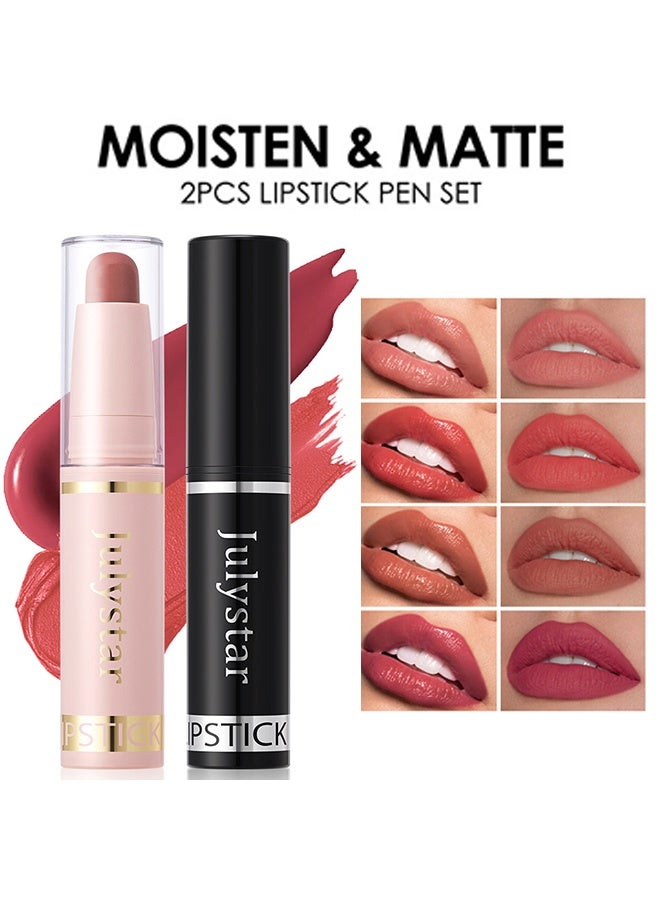Julystar Fruity Lipstick Pen, 2Pcs Nude Pink Lip Crayon Kit, Long-Lasting Waterproof Dual-Finish Lipstick, Multi-Use Lip Makeup for Daily & Travel (Group C） - Image 3