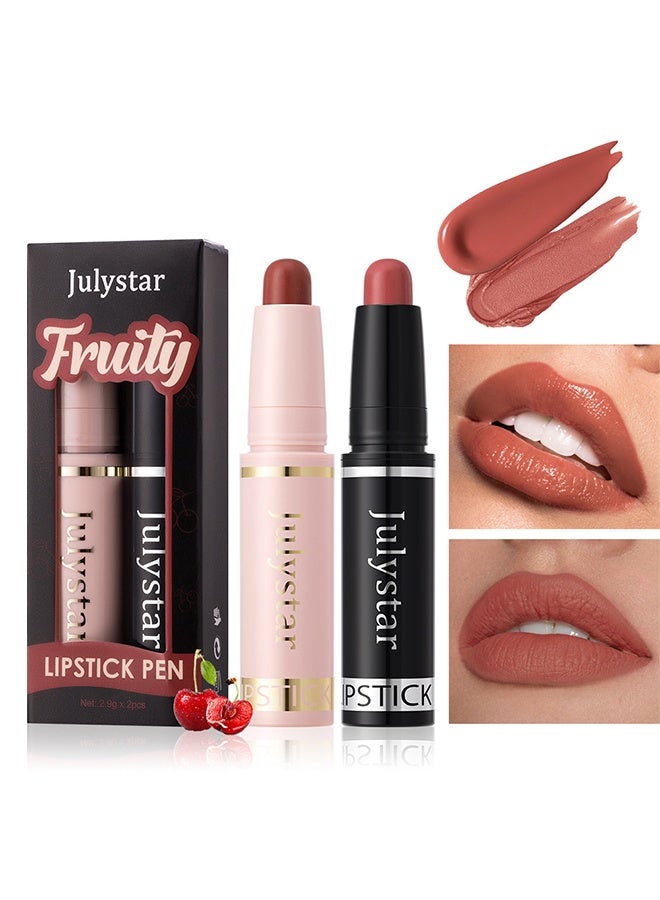 Julystar Fruity Lipstick Pen, 2Pcs Nude Pink Lip Crayon Kit, Long-Lasting Waterproof Dual-Finish Lipstick, Multi-Use Lip Makeup for Daily & Travel (Group C） - Image 1