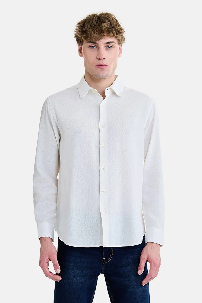 SNITCH White Textured Long Sleeve Regular Fit Shirt