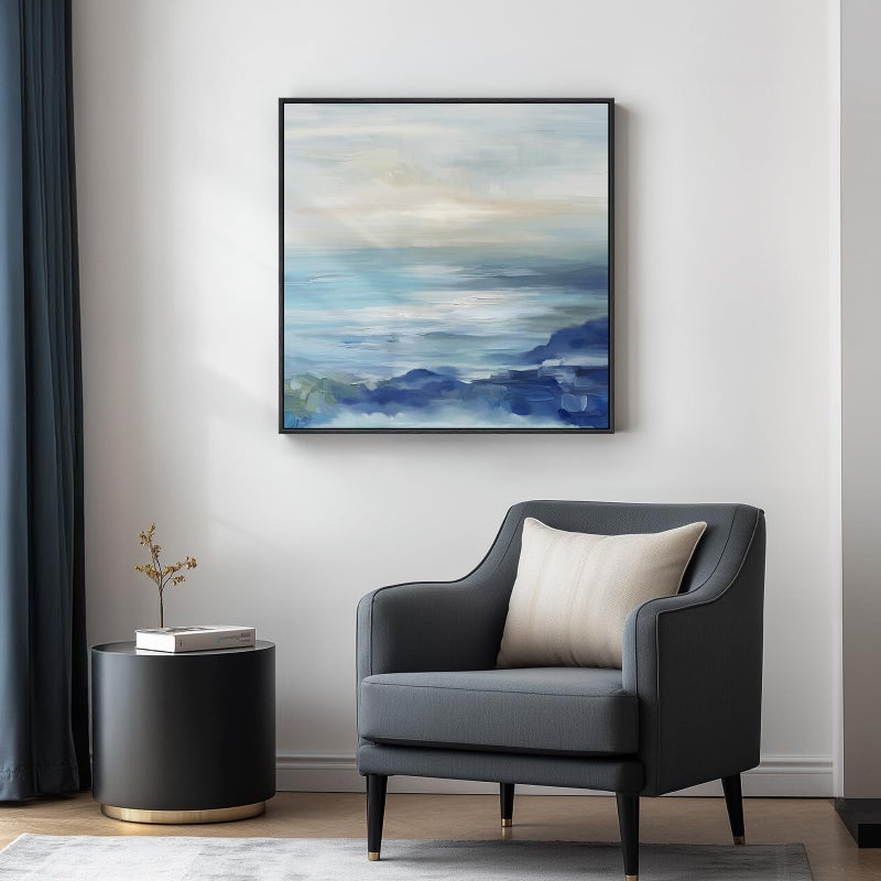 Cuspin Framed Blue Abstract Wall Art for Living Room, Large Coastal Canvas Artwork for Walls Decor, Seascape Square Beach Ocean Minimalist Paintings Prints for Hallway Bedroom Office Wall Decor, 30x30 Inch - Image 2