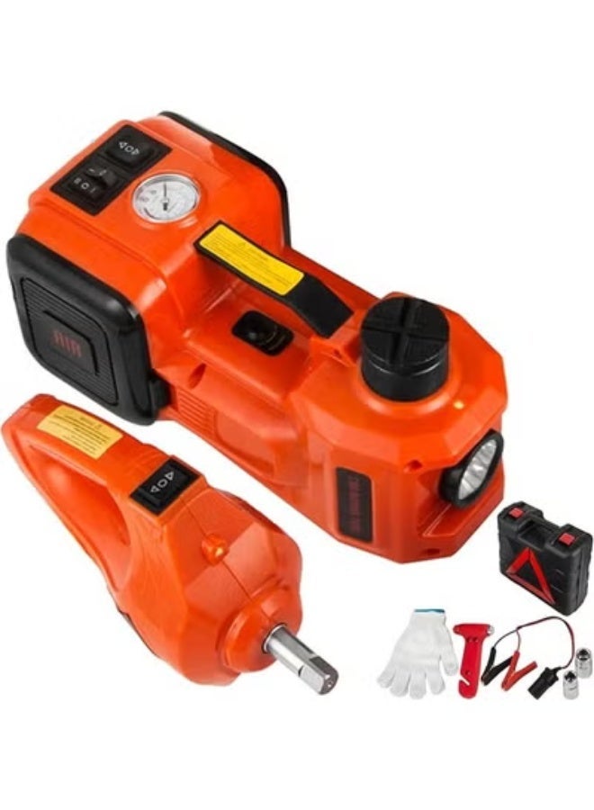 12V DC Electric Hydraulic Car Jack Kit 3 Ton (6600 lbs), Automatic Car Floor Jack with Electric Impact Wrench, Tire Inflator Air Pump, LED Flashlight, 155-450 mm Lifting Range, One-Button Operation, Dual Motor, Non-Slip Saddle, Safety Valve, 150W, 13A, 10 Bar, 35 L/Min Air Flow, Emergency Roadside Tire Change Tool Kit with Carrying Case - Image 4