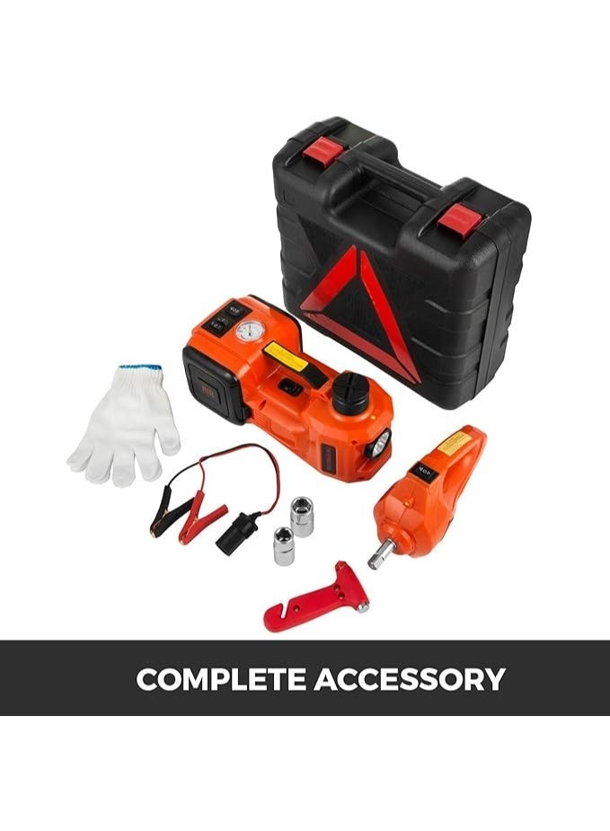 12V DC Electric Hydraulic Car Jack Kit 3 Ton (6600 lbs), Automatic Car Floor Jack with Electric Impact Wrench, Tire Inflator Air Pump, LED Flashlight, 155-450 mm Lifting Range, One-Button Operation, Dual Motor, Non-Slip Saddle, Safety Valve, 150W, 13A, 10 Bar, 35 L/Min Air Flow, Emergency Roadside Tire Change Tool Kit with Carrying Case - Image 1