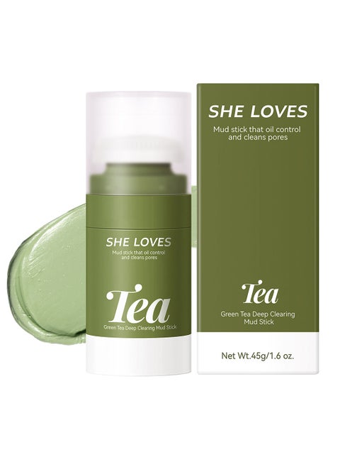 Green Tea Deep Clearing Mud Stick Oil Control Deep Cleansing Moisturizing Soft Easy to Remove Mild Face Cleansing to Clean Pores and Soften Cuticle 45g