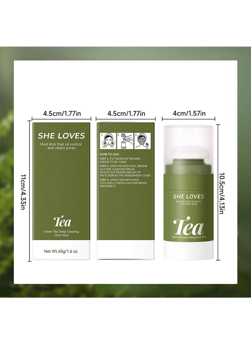 She Loves - Green Tea Deep Clearing Mud Stick Oil Control Deep Cleansing Moisturizing Soft Easy to Remove Mild Face Cleansing to Clean Pores and Soften Cuticle 45g - Image 1