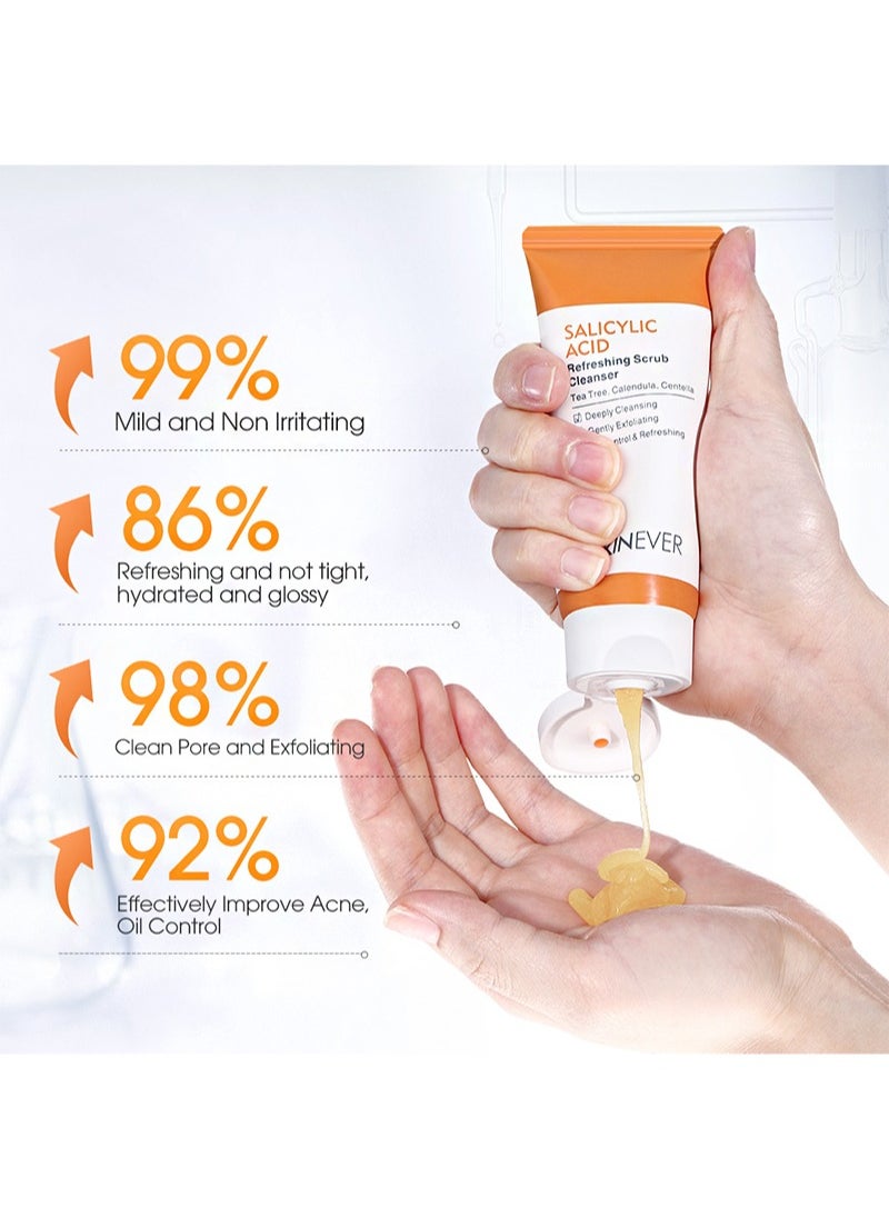 Salicylic Acid Cleanser And Skincare Kit，75ml Salicylic Acid Cleanser Refreshing Scrub + 20ml Salicylic Acid Anti Acne Serum，Helps Prevent Acne，Clears Blackheads，Reduces Acne Marks， And Repairs Damaged Skin