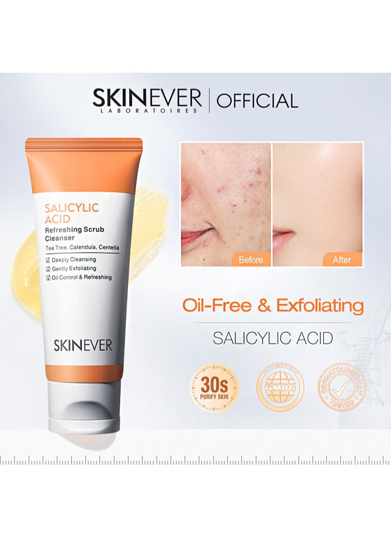Salicylic Acid Cleanser And Skincare Kit，75ml Salicylic Acid Cleanser Refreshing Scrub + 20ml Salicylic Acid Anti Acne Serum，Helps Prevent Acne，Clears Blackheads，Reduces Acne Marks， And Repairs Damaged Skin