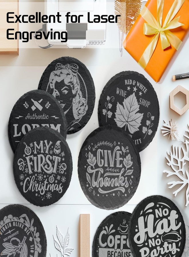 MAPRIAL Slate Coasters with Holder, MAPRIAL 4 Inch Coaster Set of 12 Round Black Slate Stone DIY Coasters with Anti-Scratch Backing for Halloween Christmas, Bar, Kitchen, Home Decor, Gifts for Mom, Dad - Image 4