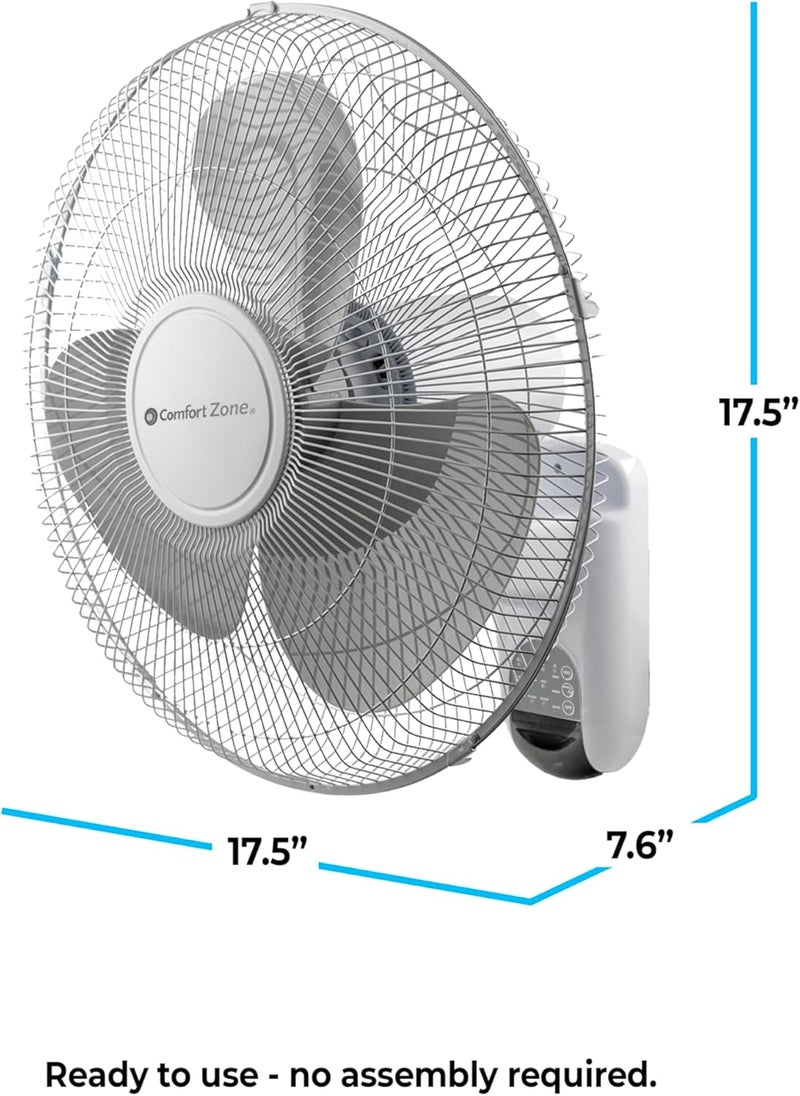 Comfort Zone Oscillating Wall Mount Fan with Adjustable Vertical Tilt, 16 inch, 3 Speed, Metal Grille, 90 Degree Oscillation, 3 Modes: Normal, Pulse, and Sleep, 4H Timer, & Wi-Fi App Control, White - Image 3