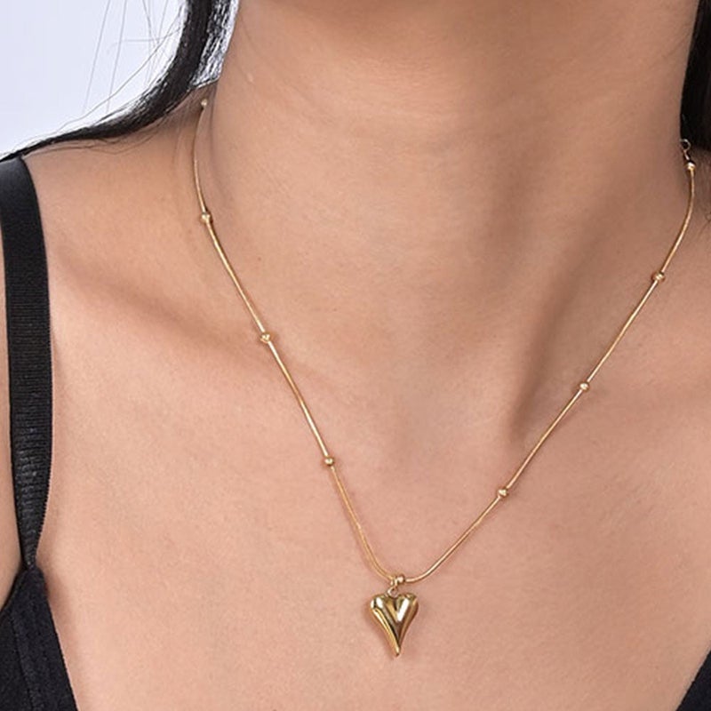 PALMONAS 18k Gold Tone Plated Heart Ball Chain Pendant
 for Women - Image 4