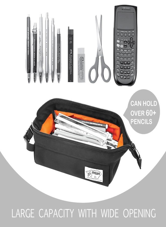 RE ROUGH ENOUGH Rough Enough Large Pencil Case Pen Pouch Bag School Art Supplies Sturdy Japanese Cordura Fabric Black for Boys Kids Adults - Image 3