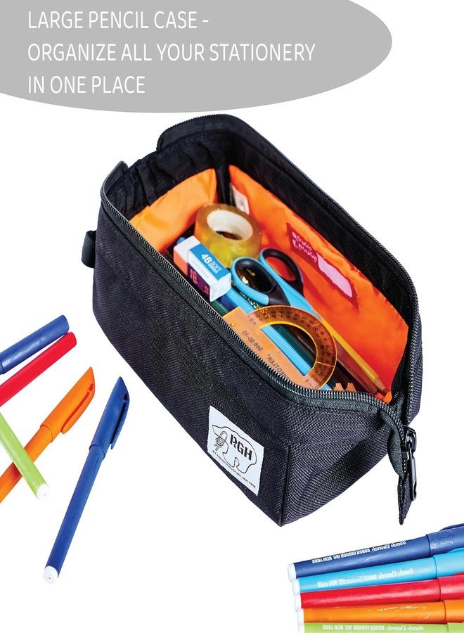 RE ROUGH ENOUGH Rough Enough Large Pencil Case Pen Pouch Bag School Art Supplies Sturdy Japanese Cordura Fabric Black for Boys Kids Adults - Image 2