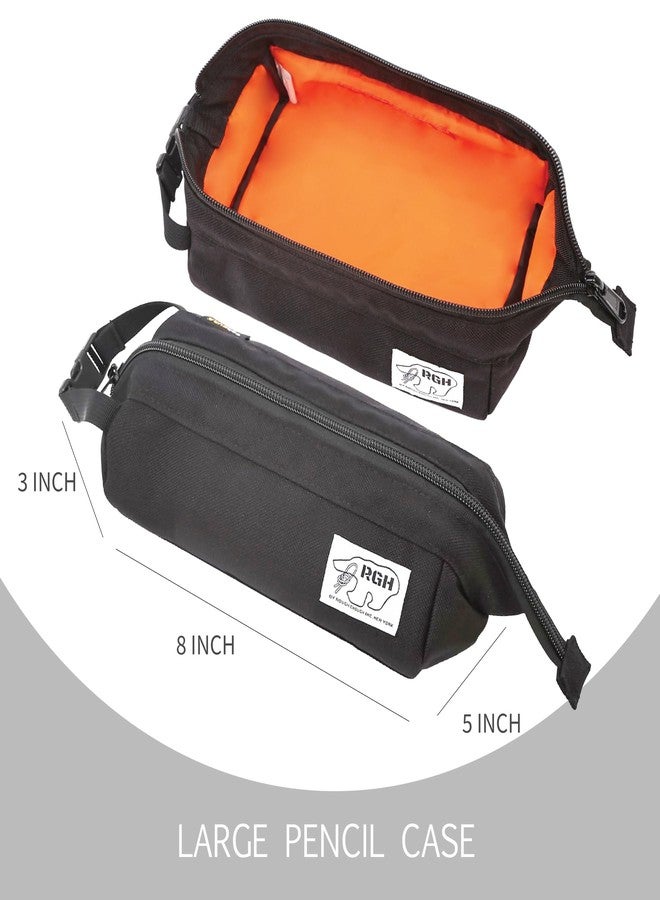 RE ROUGH ENOUGH Rough Enough Large Pencil Case Pen Pouch Bag School Art Supplies Sturdy Japanese Cordura Fabric Black for Boys Kids Adults - Image 4