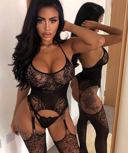 Buitifo Womens Fishnet Bodystocking Plus Size Crotchless Bodysuit Sexy Tights Soft Nightwear Lingerie (Black NGB, One Size) - Image 3