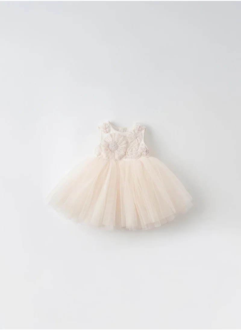Dave & Bella Dave & Bella Light Pink Baby Girl Party Dress with Bow – Soft Cotton lining, Elegant Tulle, Birthday & Occasion Wear