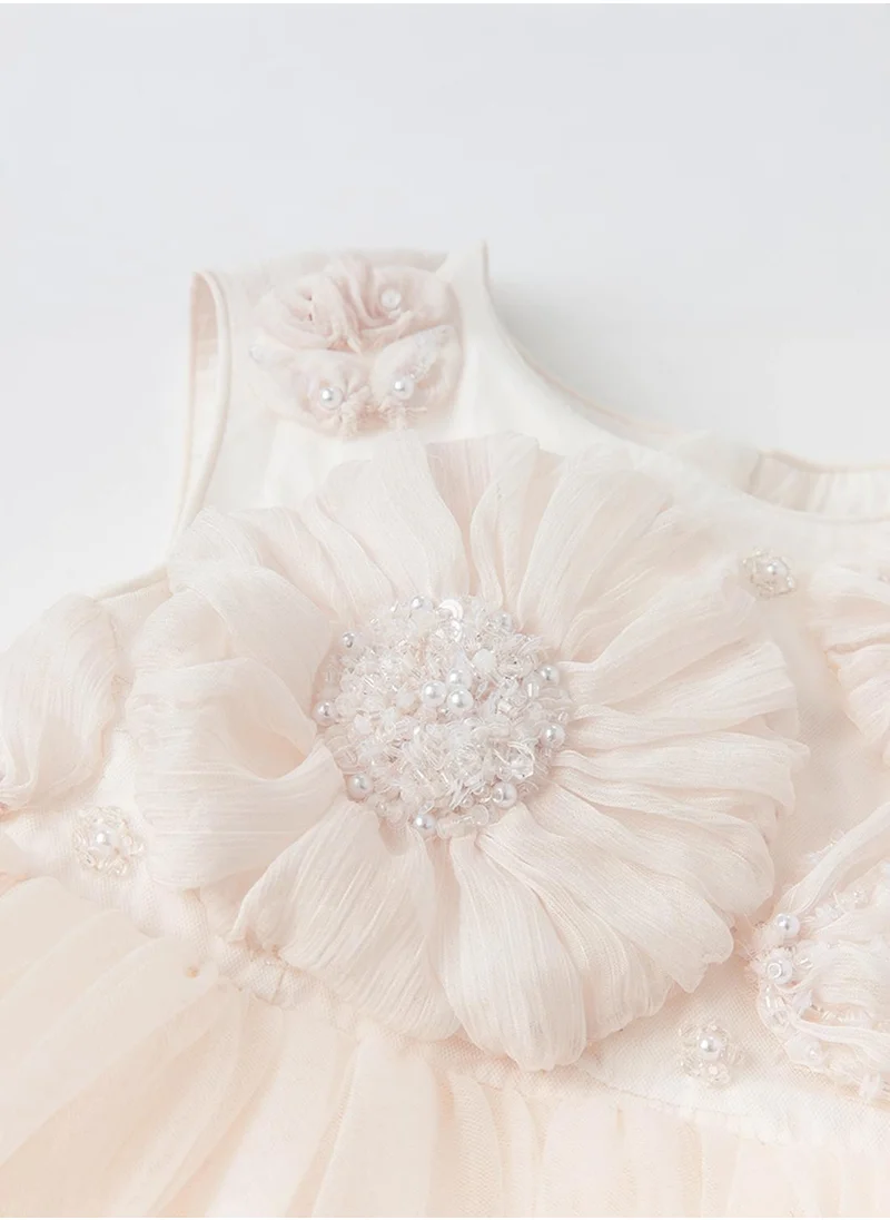 Dave & Bella Dave & Bella Light Pink Baby Girl Party Dress with Bow – Soft Cotton lining, Elegant Tulle, Birthday & Occasion Wear