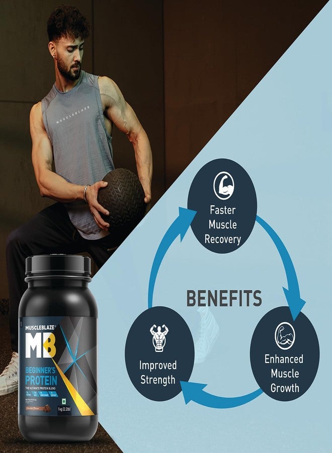 MuscleBlaze Beginner's Whey Protein Powder (Chocolate, 1kg) with Shaker | Combo Pack | 12g Protein per Scoop - Image 2