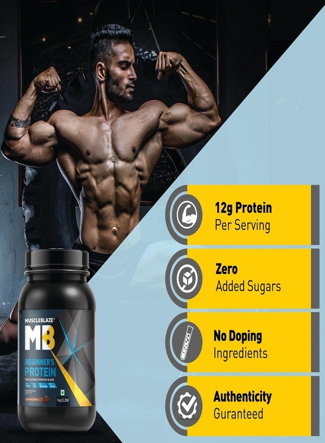 MuscleBlaze Beginner's Whey Protein Powder (Chocolate, 1kg) with Shaker | Combo Pack | 12g Protein per Scoop - Image 4