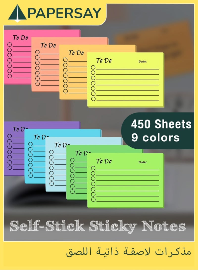 Generic to Do List Sticky Notes 9 Pack, Self-Stick Sticky Notes, Colorful Sticky Notes Pad with Lines, Do List Notepads for School Office Meeting Home Plan Reminder Stationery Supplies(450 Sheets)  - Image 1