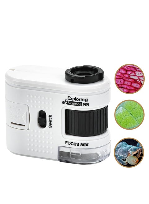 Pocket Microscope for Kids, 80x Zoom LED Lighted Portable Handheld Microscope, for Student Science Lab, STEM Educational & Exploring
