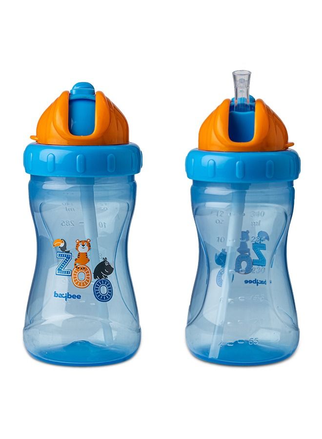 BAYBEE 340ml Baby Sipper Bottle for Baby Kids Anti Slip Baby Sippy Cup with Soft Silicone Spout Removable Base Straw Sipper Water Bottle for Kids BPA Free Sipper Bottle for Kids Toddlers Blue - Image 1