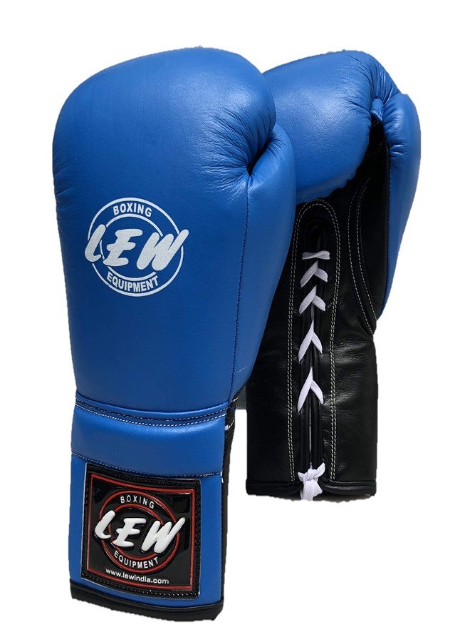 LEW Proffesional Geniune Leather lace Fight || Training || Contest Boxing Gloves with a Pair of Hand Wraps (Blue Edition Boxing Glove) (12 OZ) - Image 2