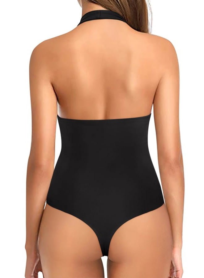 REORIA Bodysuits for Women Halter Tops 2025 Summer V Neck Backless Body Suits Tank Top Trendy Fashion Clothing, Black, M - Image 4