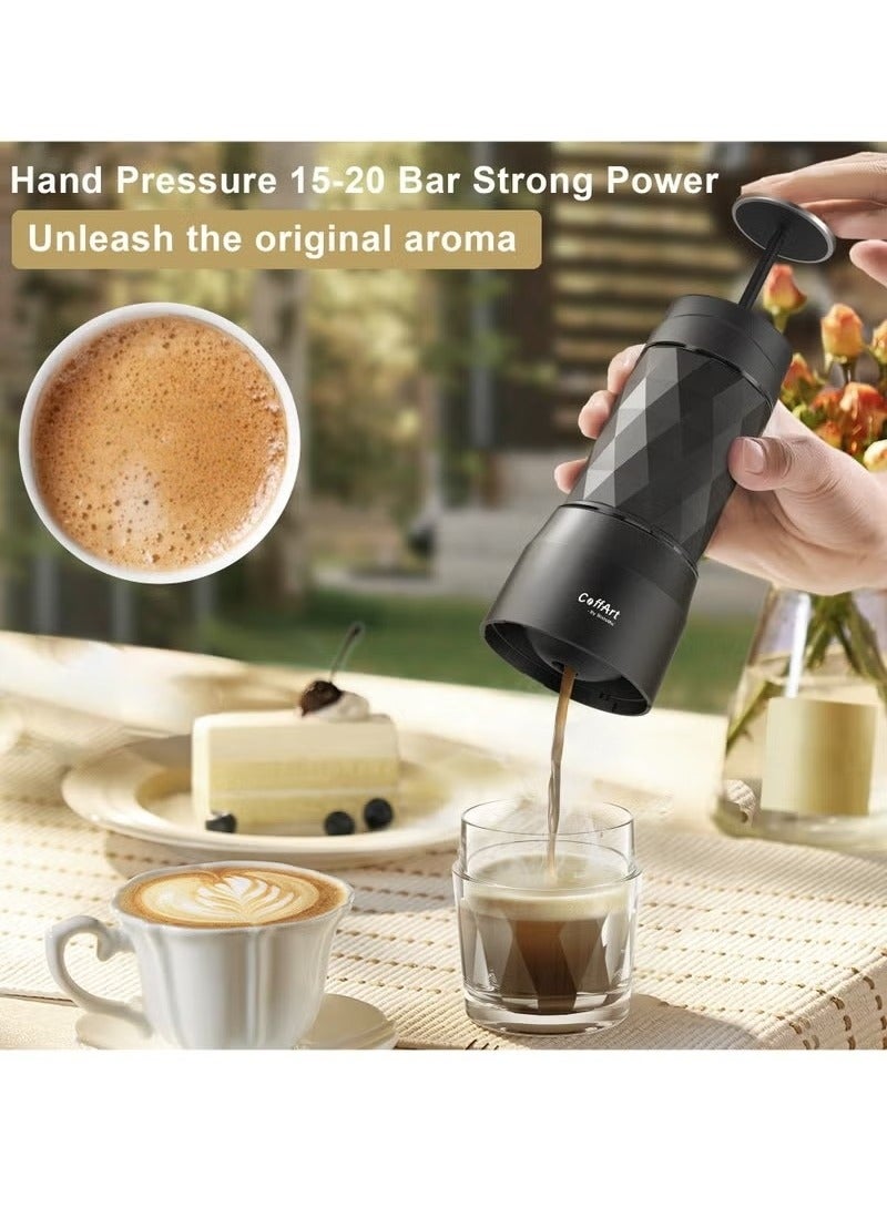 بيولوميكس ماكينة صنع القهوة اليدوية المحمولة الجديدة، ماكينة اسبريسو 18 بار، ماكينة قهوة صغيرة تعمل يدويًا أثناء السفر لتحضير القهوة ورغوة الحليب HS-8439 (أسود) - Image 2