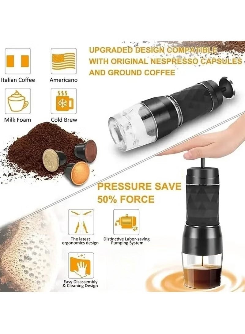 بيولوميكس ماكينة صنع القهوة اليدوية المحمولة الجديدة، ماكينة اسبريسو 18 بار، ماكينة قهوة صغيرة تعمل يدويًا أثناء السفر لتحضير القهوة ورغوة الحليب HS-8439 (أسود) - Image 3