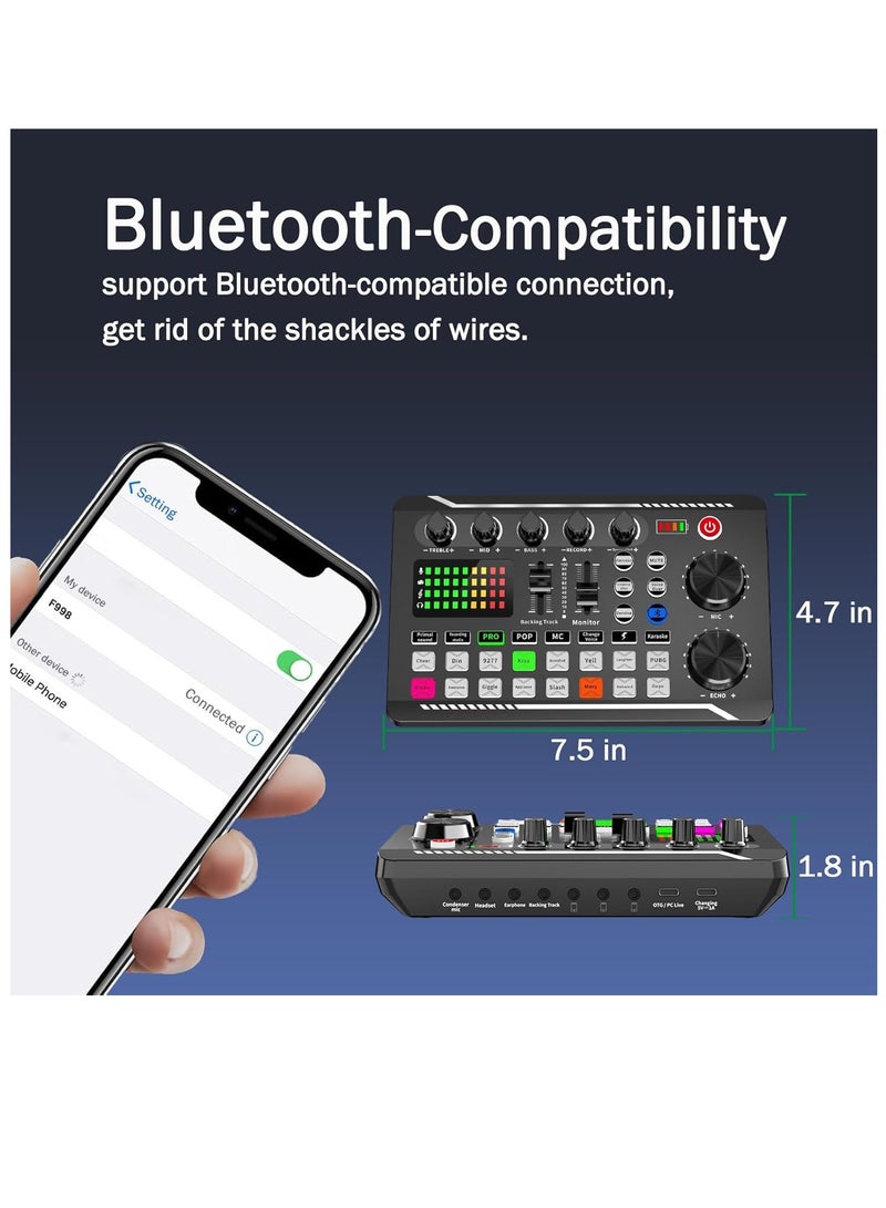 F998 Podcast Equipment Bundle for Tiktok and Youtube Vlog,Sound Board with Audio Interface,Condenser Karaoke Microphone,Streaming Podcast Starter Kit DJ Audio Mixer (F998+BM800 MIC)  - Image 3