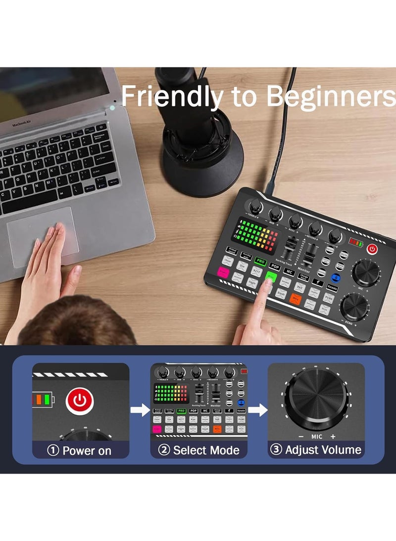 F998 Podcast Equipment Bundle for Tiktok and Youtube Vlog,Sound Board with Audio Interface,Condenser Karaoke Microphone,Streaming Podcast Starter Kit DJ Audio Mixer (F998+BM800 MIC)  - Image 5