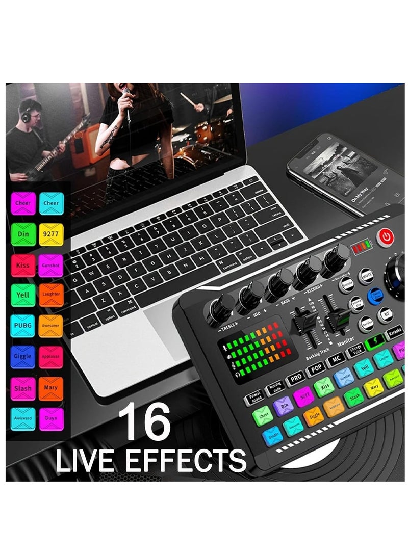 F998 Podcast Equipment Bundle for Tiktok and Youtube Vlog,Sound Board with Audio Interface,Condenser Karaoke Microphone,Streaming Podcast Starter Kit DJ Audio Mixer (F998+BM800 MIC)  - Image 4
