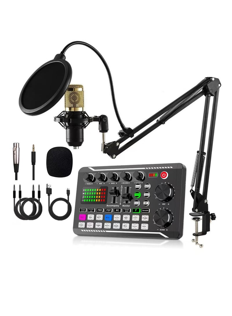 F998 Podcast Equipment Bundle for Tiktok and Youtube Vlog,Sound Board with Audio Interface,Condenser Karaoke Microphone,Streaming Podcast Starter Kit DJ Audio Mixer (F998+BM800 MIC)  - Image 1