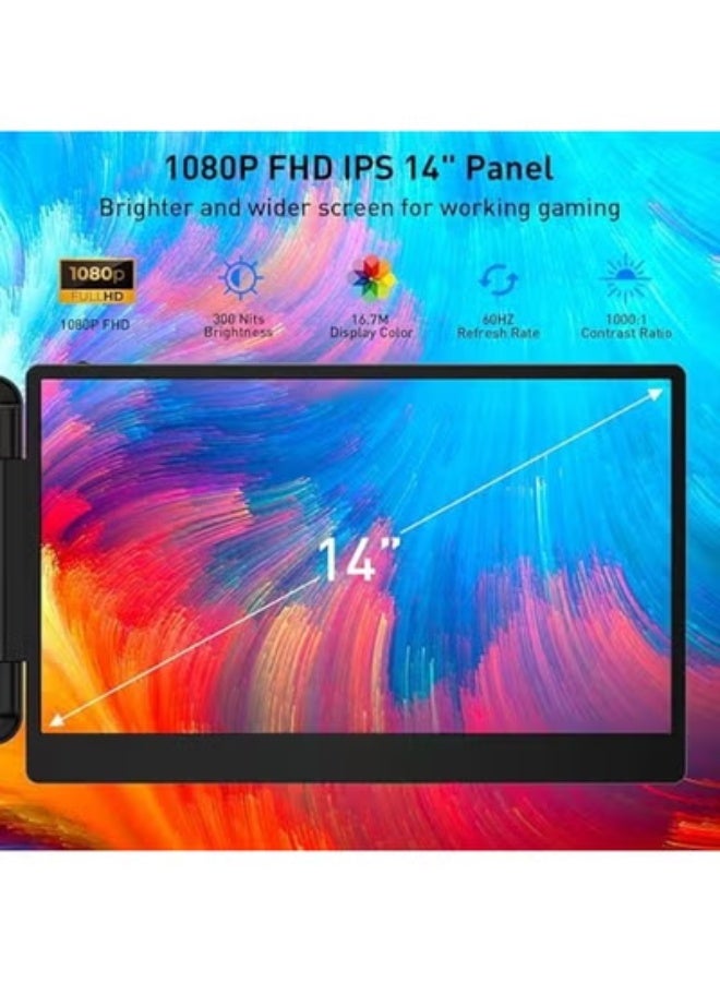 14" Ultra Slim Portable Monitor with Kickstand – FHD 1080P External Display with Dual Speakers, Second Screen for Laptop, PC, Phone, Xbox, PS4/5, Switch - Image 1