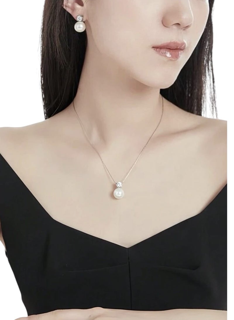 YUCCA Simple and Elegant Faux Pearl Necklace and Earrings Set 3 Pieces Set, Suitable for Women to Wear in Different Occasions Such as Wedding, Bridal Dress, Wedding Accessories - Image 1