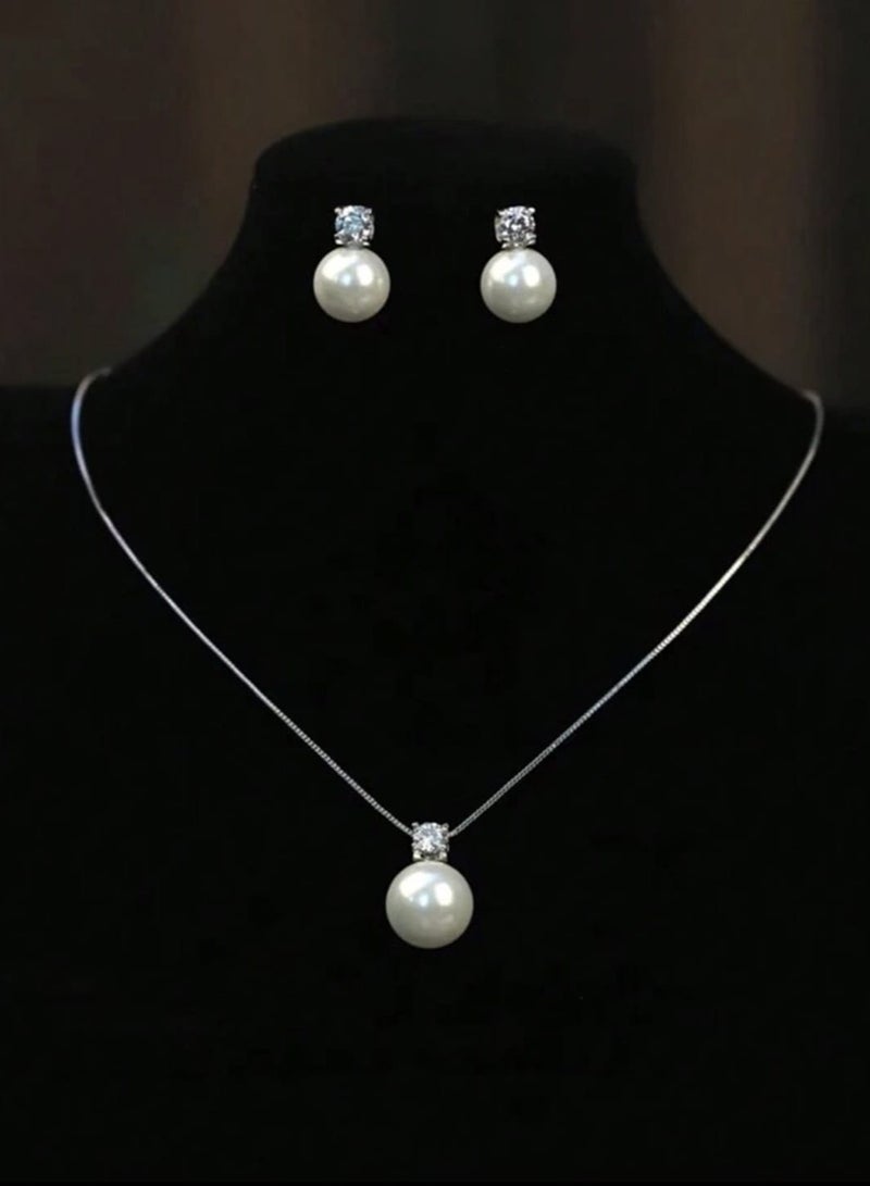 YUCCA Simple and Elegant Faux Pearl Necklace and Earrings Set 3 Pieces Set, Suitable for Women to Wear in Different Occasions Such as Wedding, Bridal Dress, Wedding Accessories - Image 3