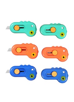 SYOSI Mini Box Cutter, Retractable Utility Knife Letter Opener Paper Envelope Portable Cutter with Hole for Home Office and DIY Project, Cute Dinosaur Shape, Utility Cutter for Shrink Wrap Boxes(6 Pieces)  - Image 1